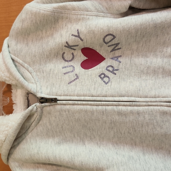 Lucky Brand Girls' Full Zip Sherpa Fleece Hoodie Putty Beige Heather Size 10-12 - Picture 3 of 12
